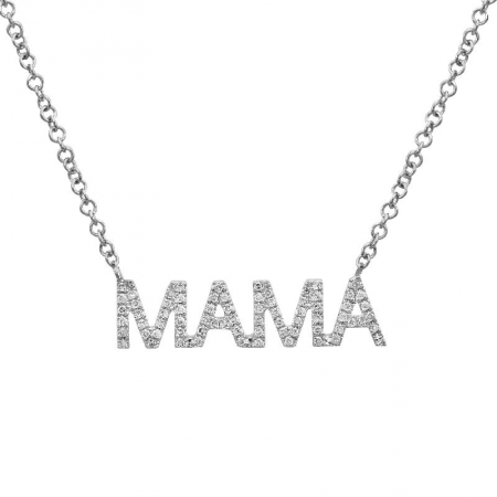 14k White Gold Pave Mama Necklace