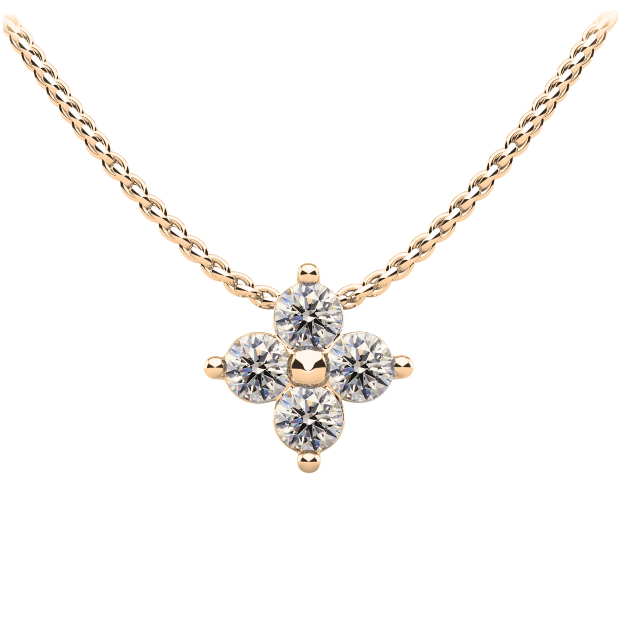 14k Yellow Gold Diamond Cluster Pendant Necklace