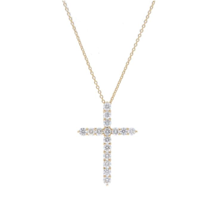 14k Yellow Gold Diamond Cross Pendant Necklace