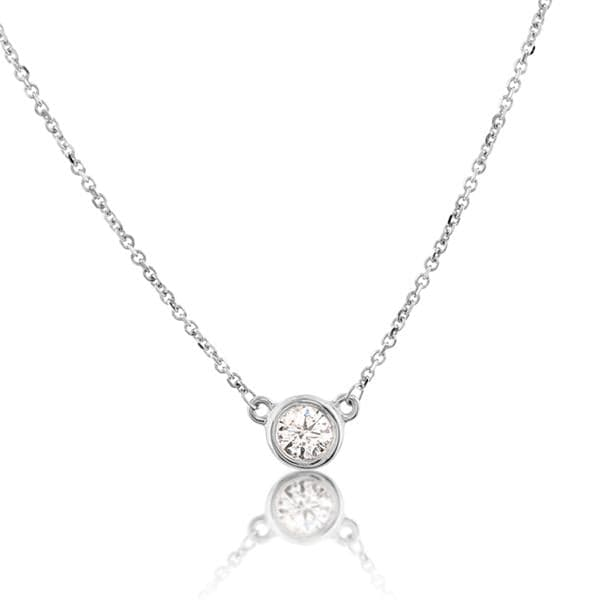 14k White Gold Bezel Solitaire Diamond Necklace