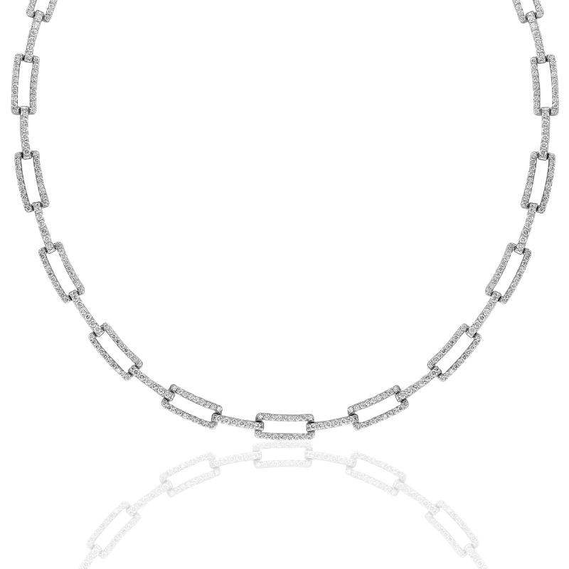 14k White Gold Diamond Paperclip Necklace