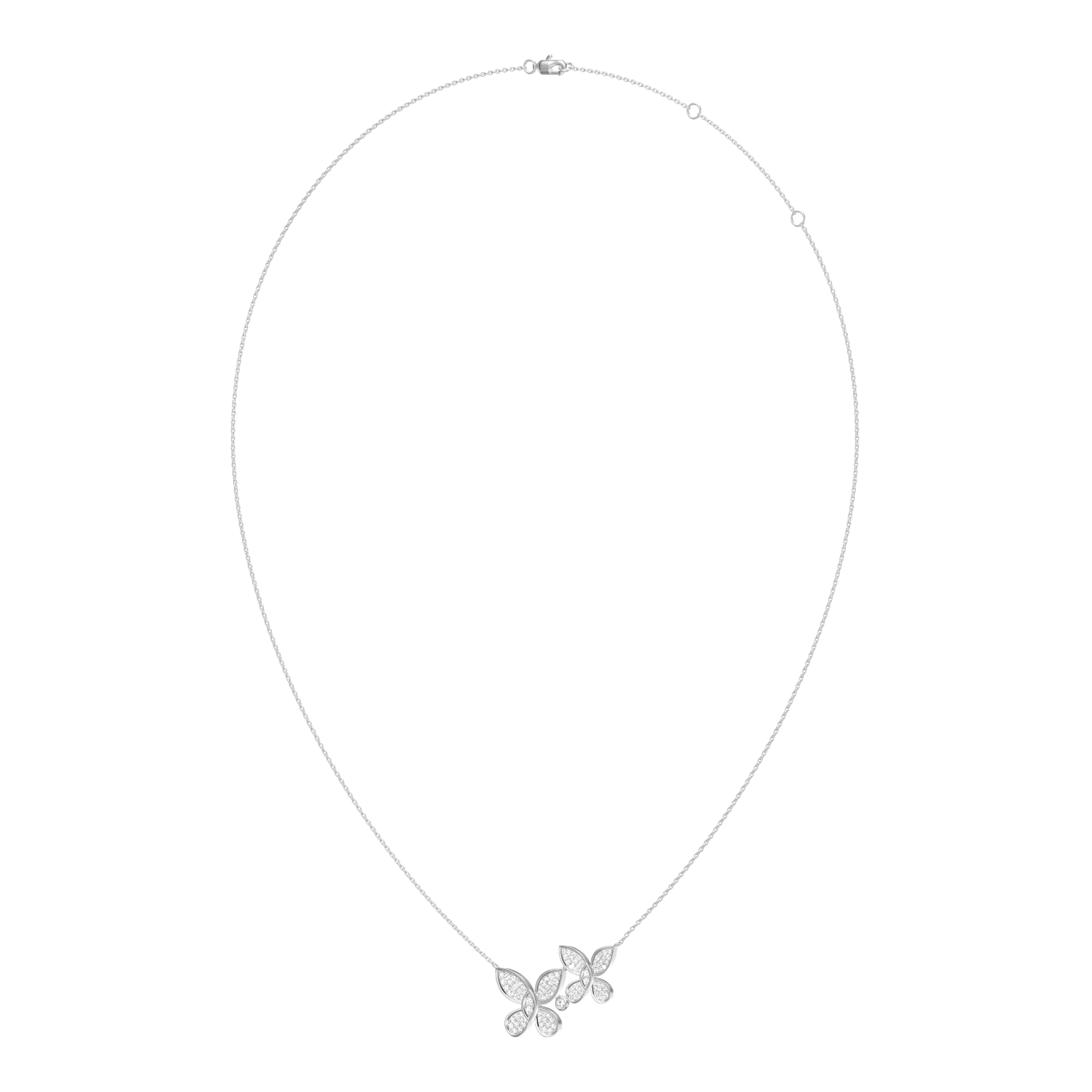 14k White Gold Double Butterfly Diamond Necklace