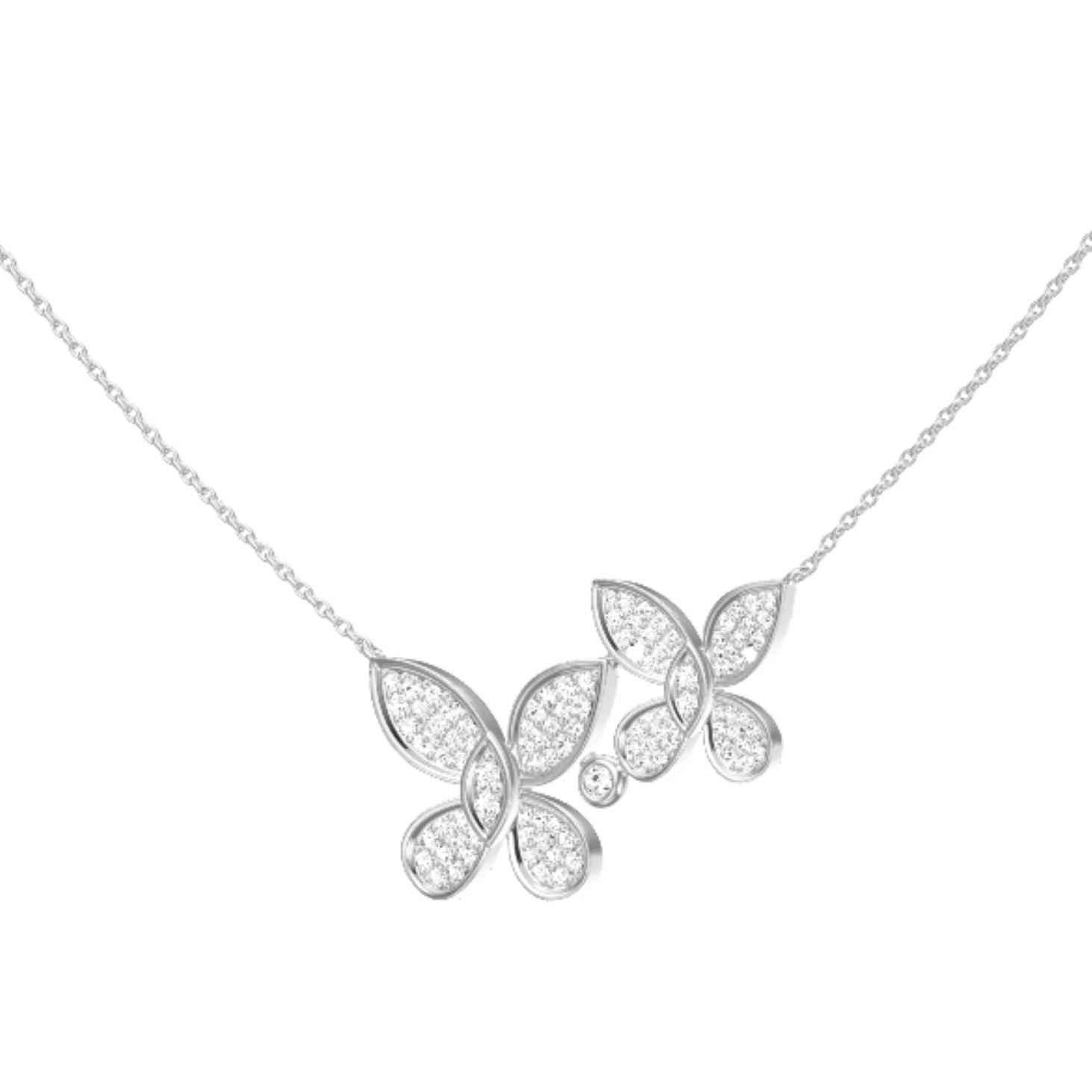 14k White Gold Double Butterfly Diamond Necklace