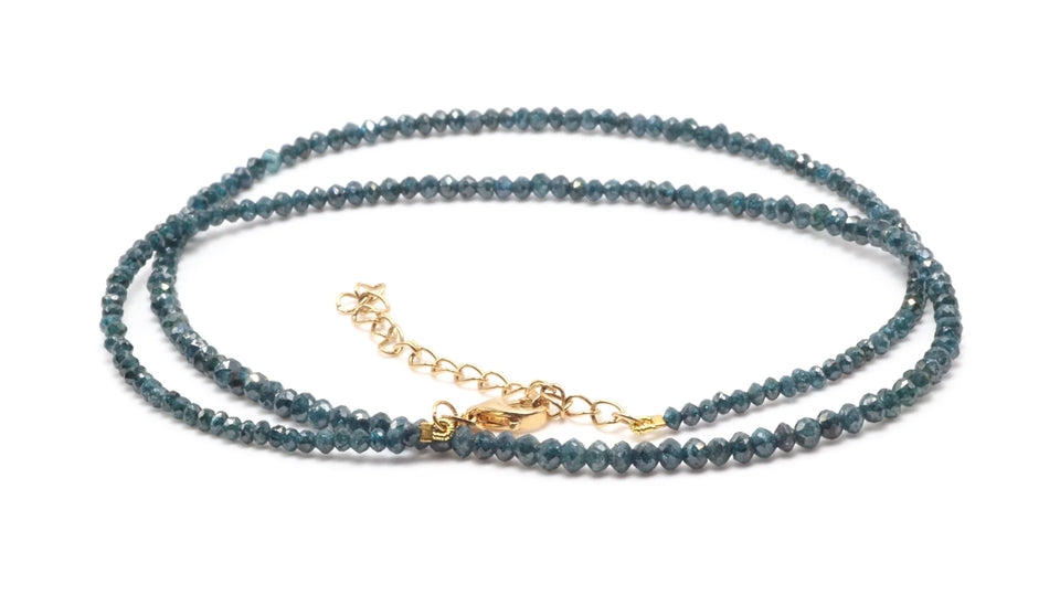 18k Yellow Gold Faceted Blue Diamond Bead Necklace