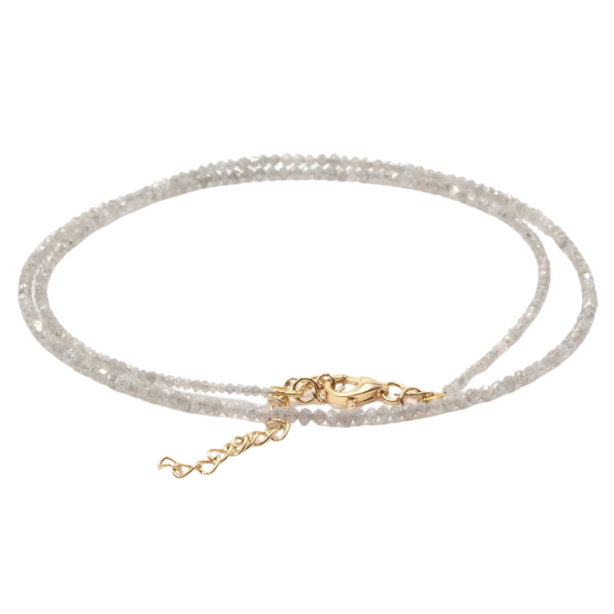 18k Yellow Gold Grey Diamond Faceted Bead Necklace