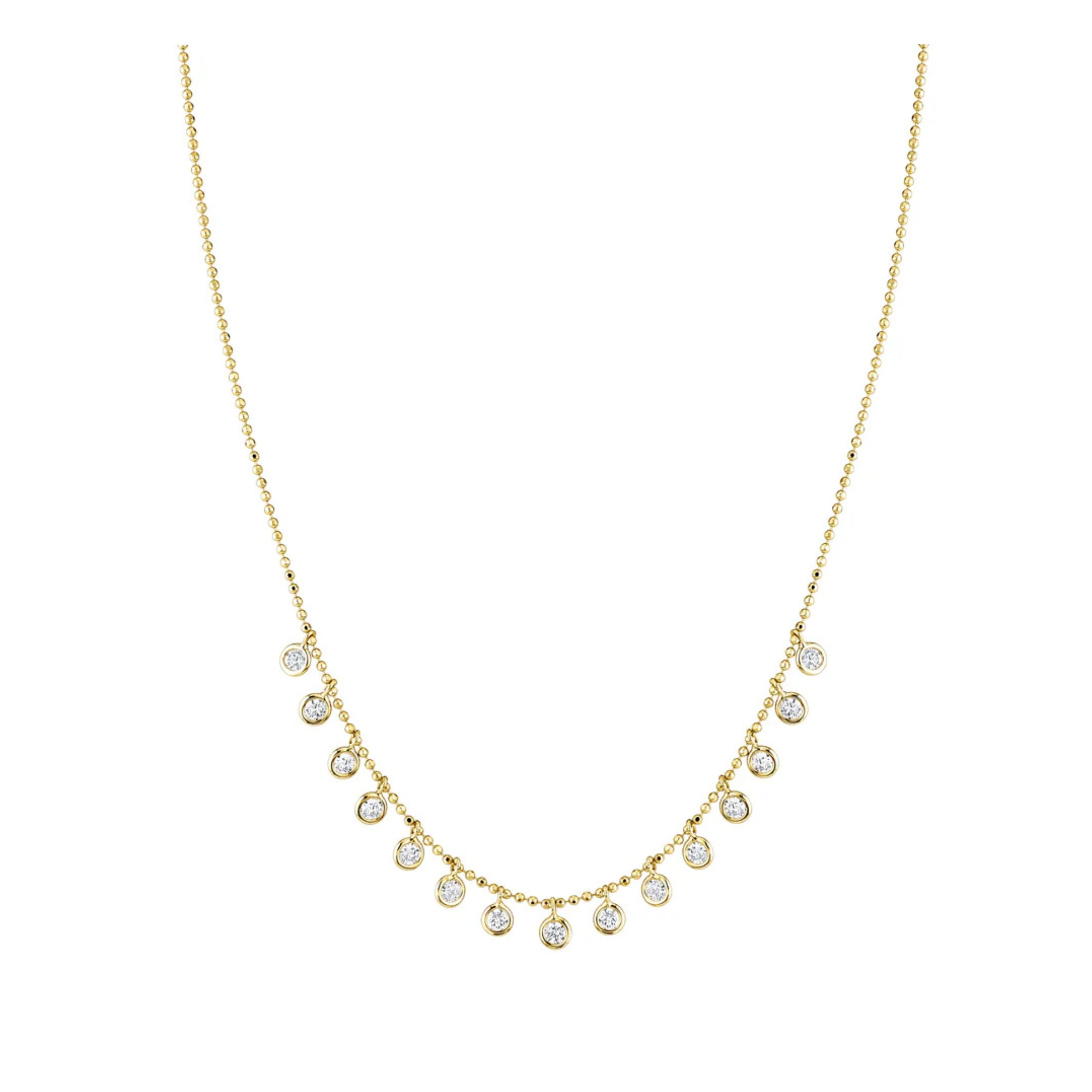 18k Yellow Gold Diamond Bezel Set Drop Necklace Necklace