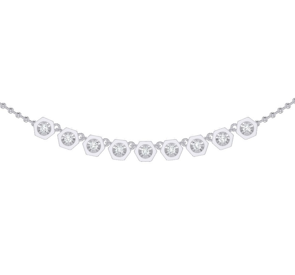14k White Gold With 0.15ctw Diamonds, Nine Station Illusion Bezel Diamond Necklace On A Bead Chain 16-18