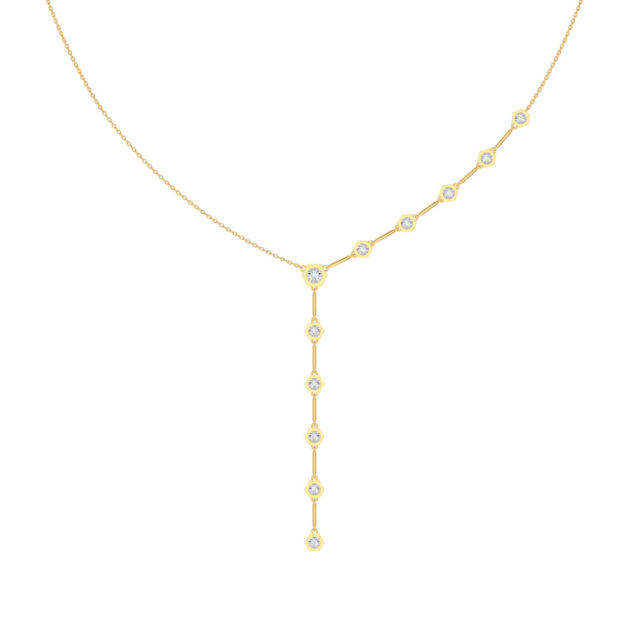 14k Yellow Gold With 0.25ctw Diamonds, A-symetrical Lariat Necklace 16-18