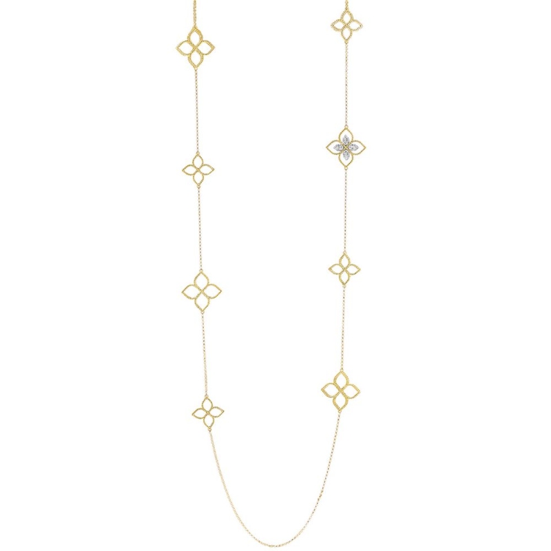 18k Two Tone Principessa Flower Station Necklace