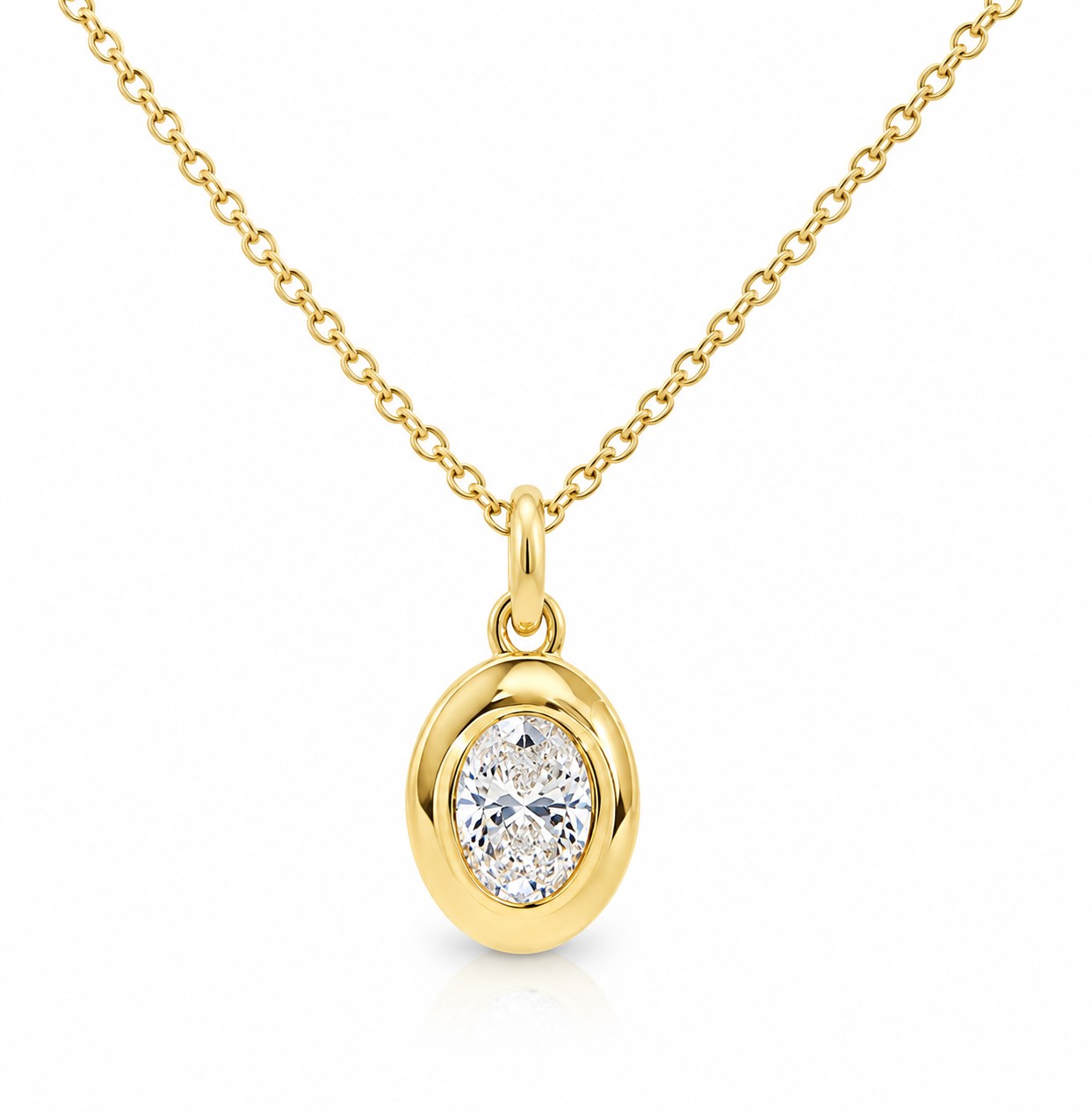 14k Yellow Gold Medium Bezel Set Oval Necklace