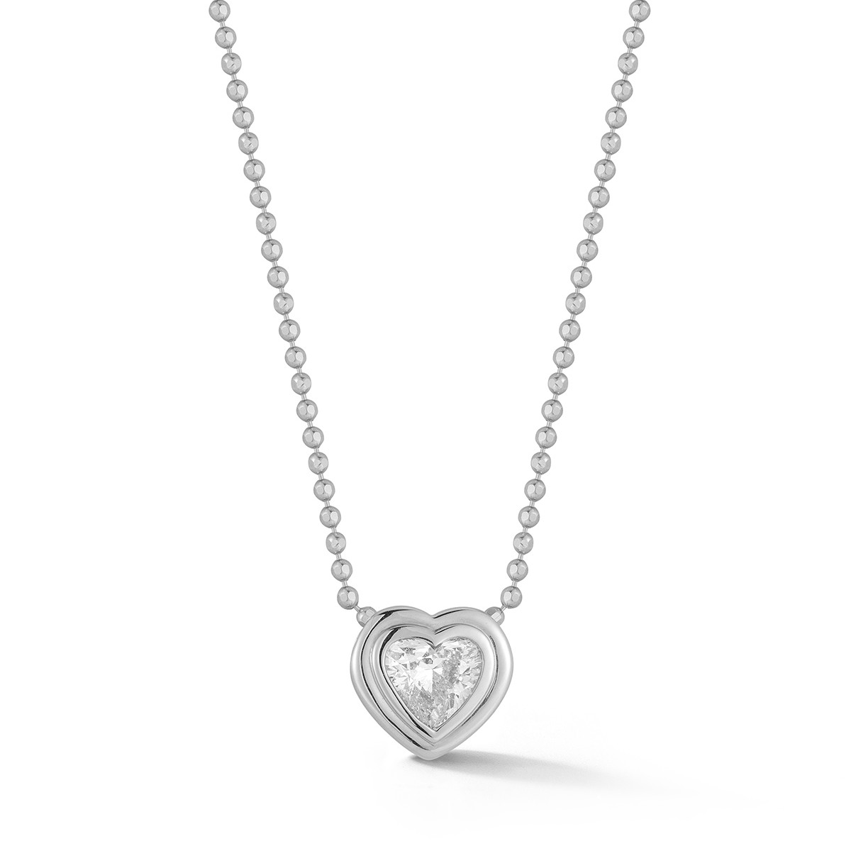 14k White Gold Bezel Set Heart Pendant Necklace