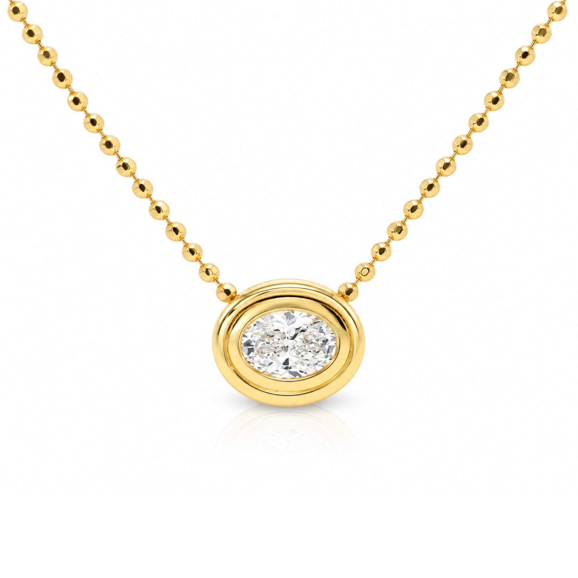 14k Yellow Gold Small Bezel Set Oval Pendant Necklace