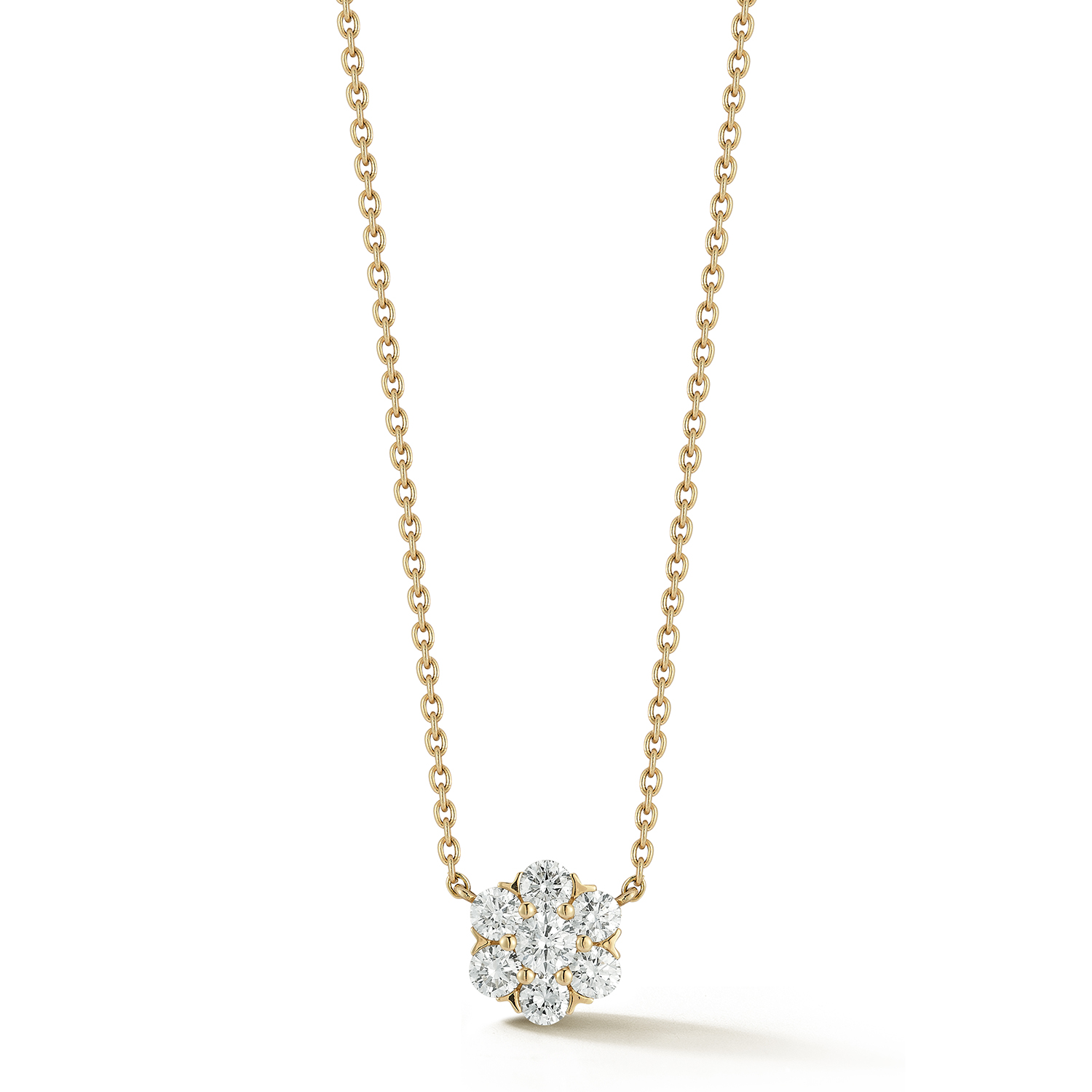 14k Yellow Gold Small Flower Cluster Pendant Necklace