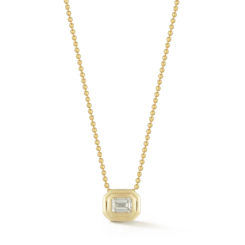 14k Yellow Gold Medium Bezel Set Emerald Pendant Necklace