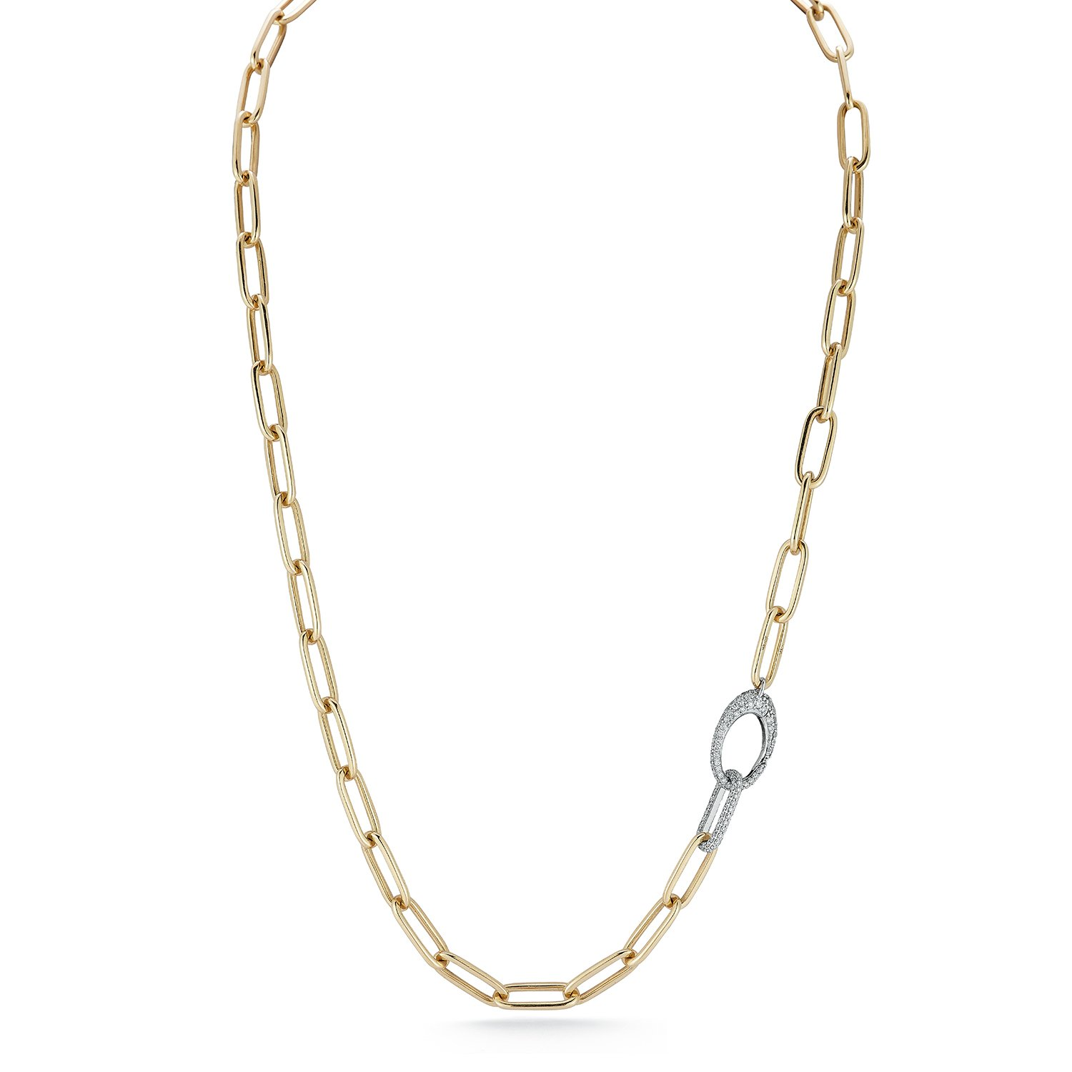 14k Two Tone Solid Paperclip With Pave Clasp Necklace