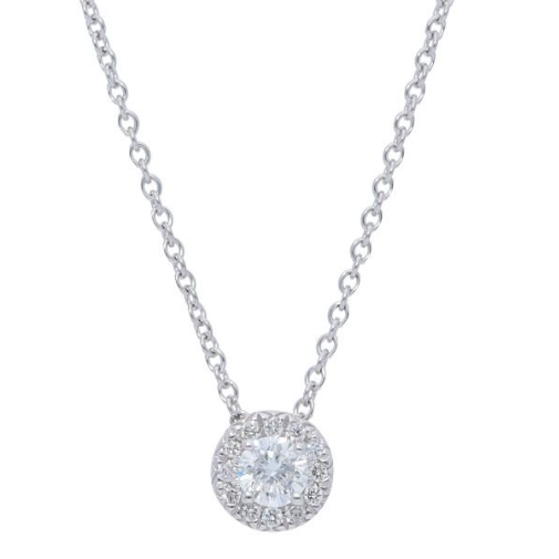 14k White Gold Halo Pendant Necklace