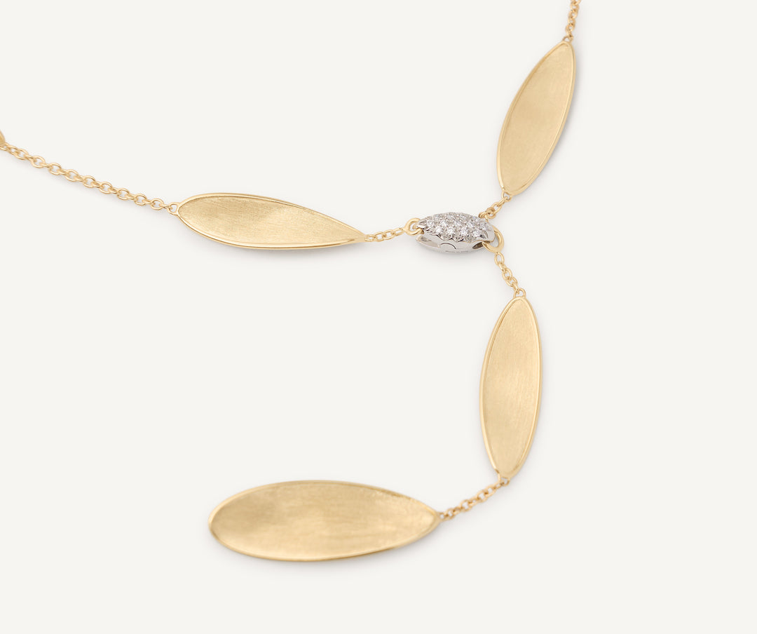 18k Yellow Gold Lunaria Twist With Station Pave Link Necklace