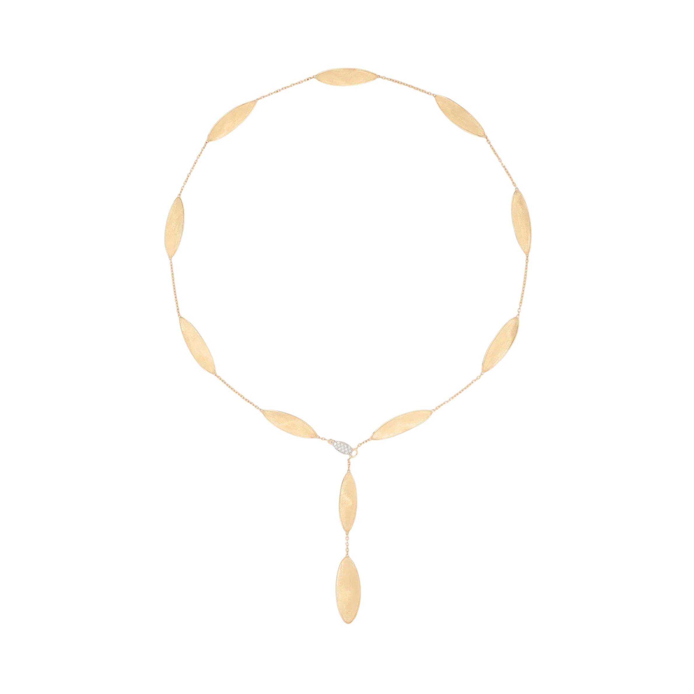 18k Yellow Gold Lunaria Twist With Station Pave Link Necklace