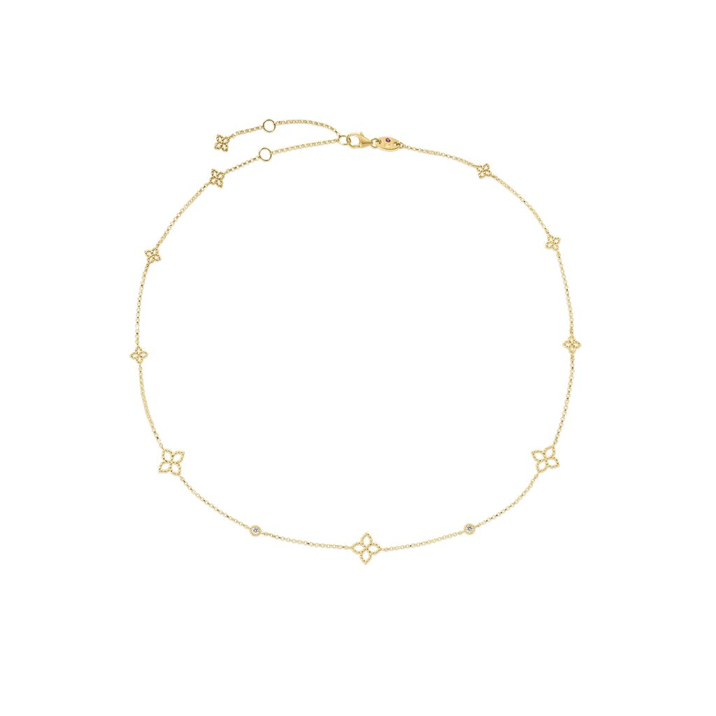 18k Yellow Gold Principessa Alternating Station Necklace
