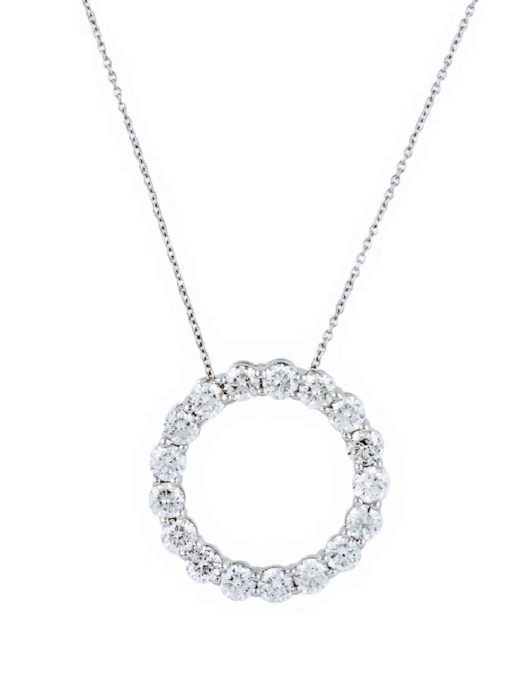 14k White Gold Diamond Open Circle Necklace