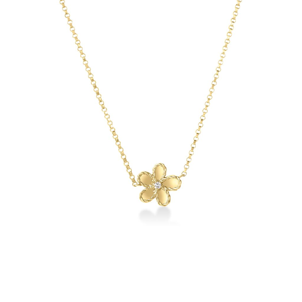 18k Yellow Gold Jasmine Diamond Tiny Flower Necklace