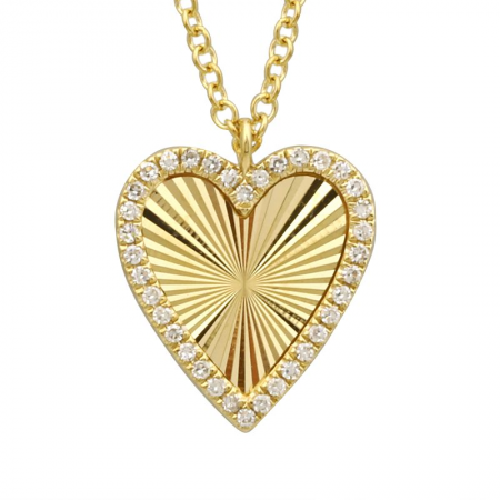 14k Yellow Gold Fluted Heart Necklace