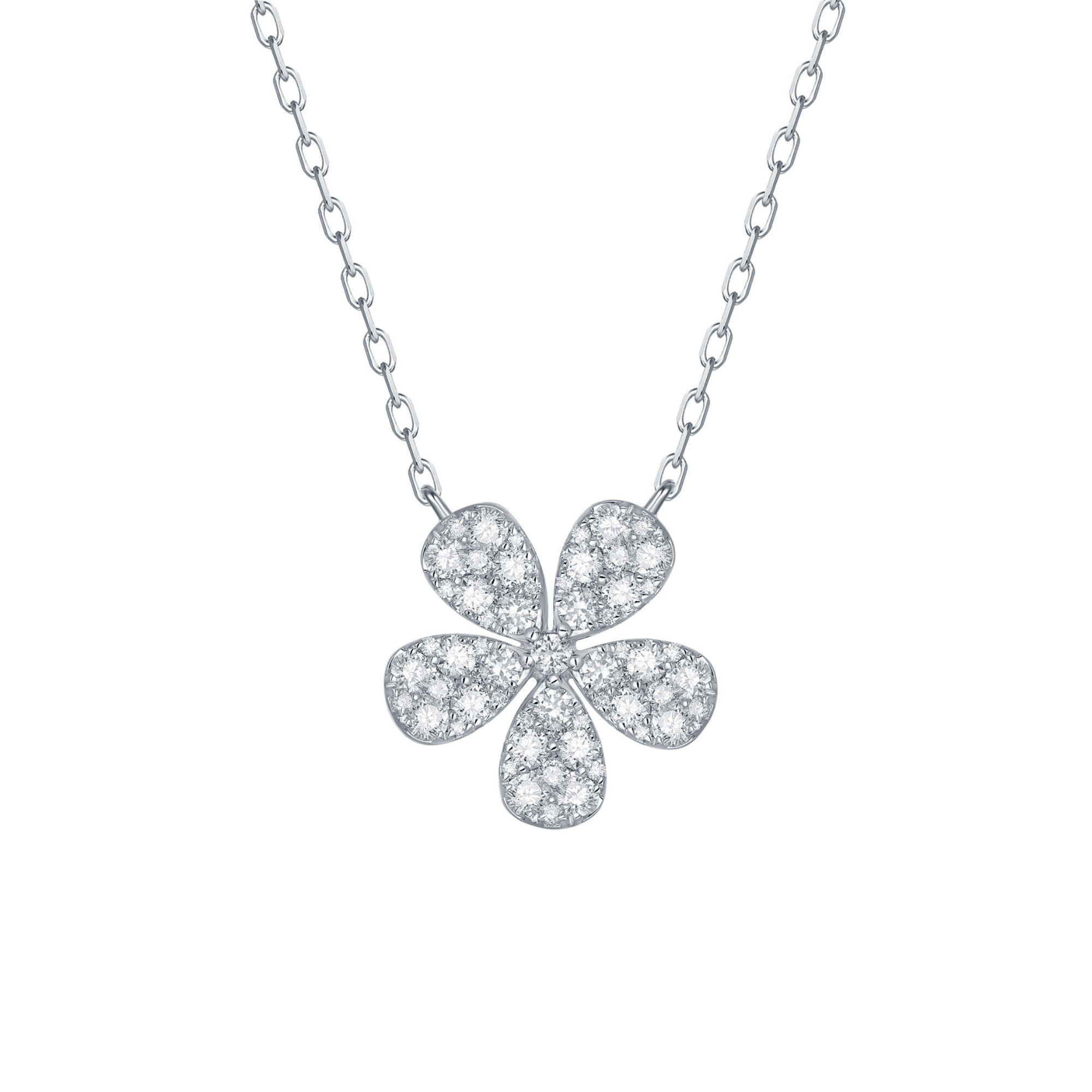 14k White Gold Diamond Flower Necklace
