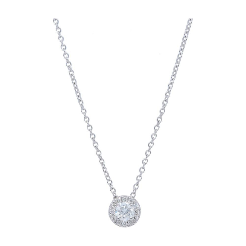 14k White Gold Diamond Halo Pendant Necklace