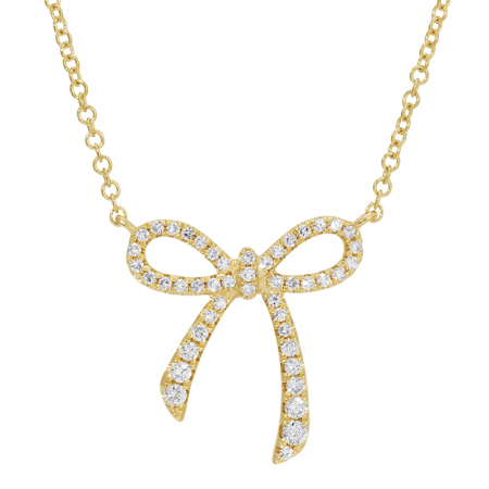 14k Yellow Gold Diamond Bow Necklace