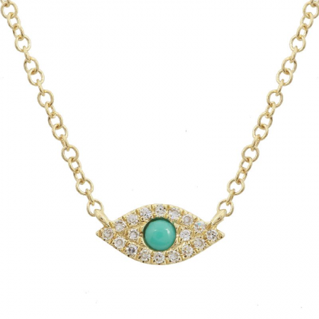 14k Yellow Gold Diamond Evil Eye Necklace