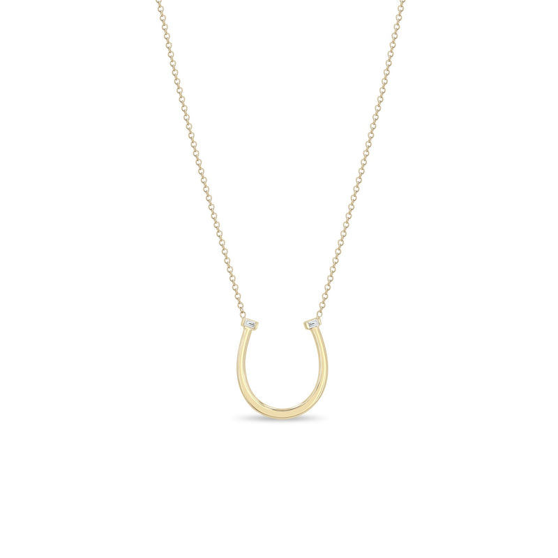 14k Yellow Gold Diamond Hammered Horseshoe Pendant Necklace