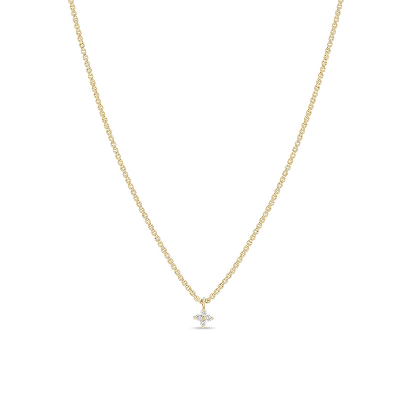 14k Yellow Gold Diamond 4 Stone Quad Extra Small Box Chain Necklace