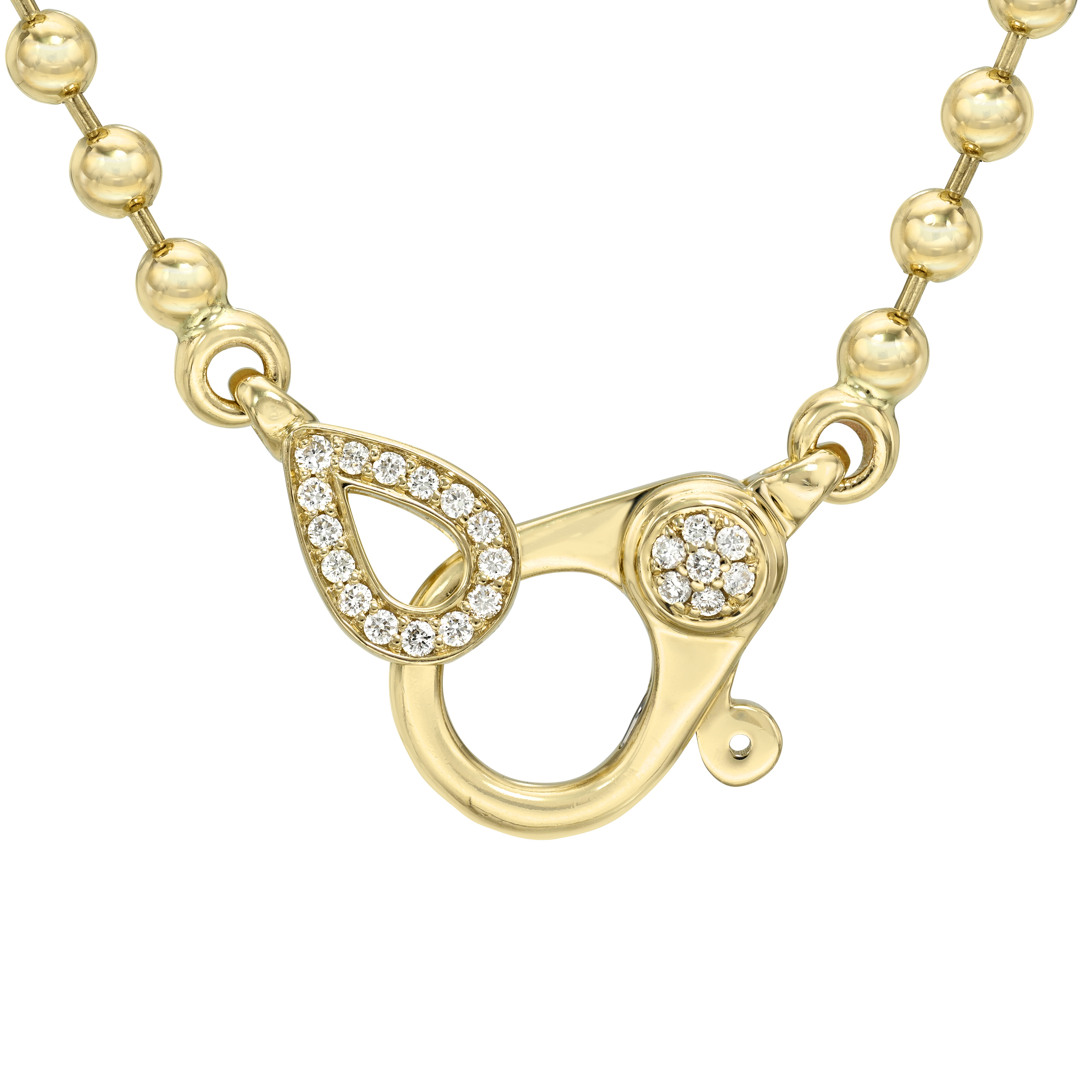 14k Yellow Gold Bead Chain With Diamond Clasp Necklace