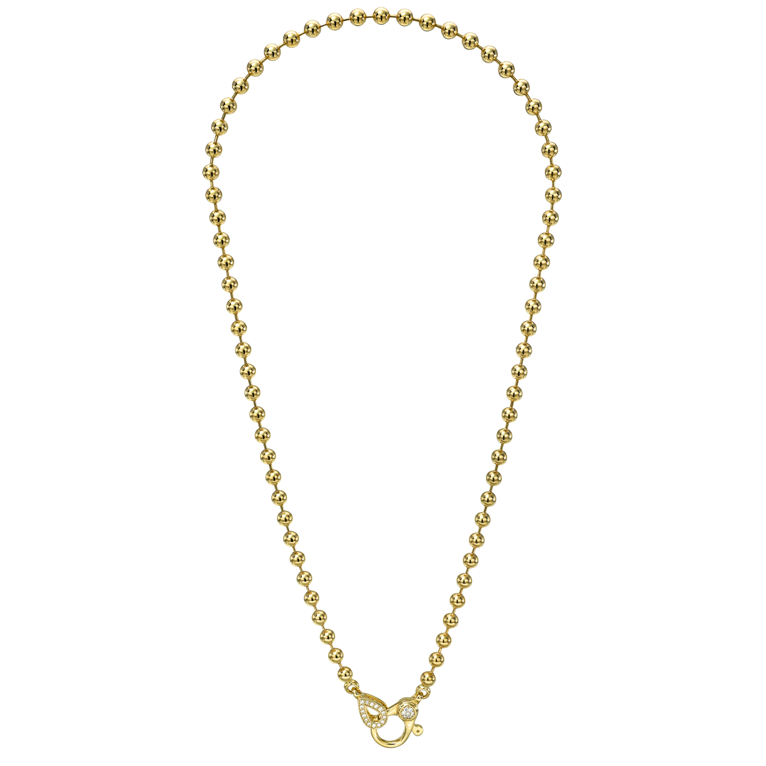 14k Yellow Gold Bead Chain With Diamond Clasp Necklace