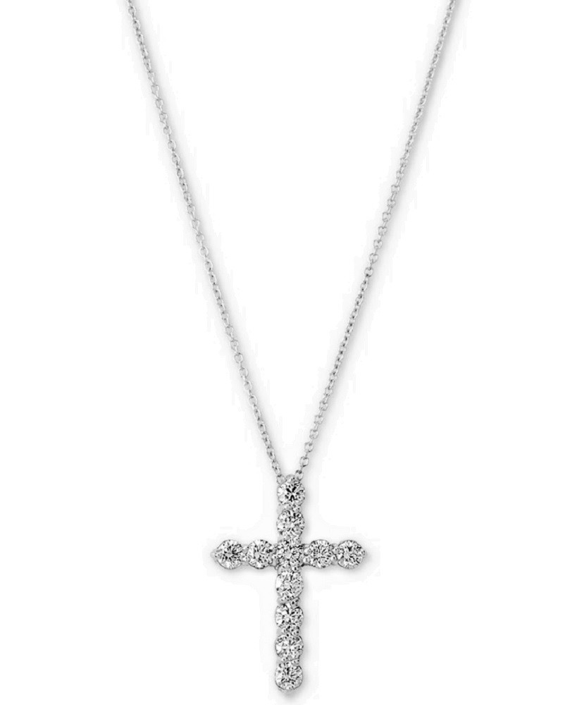 14k White Gold Diamond Diamond Cross Pendant Necklace