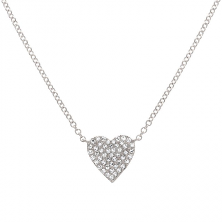 14k White Gold Medium Full Pave Heart Necklace