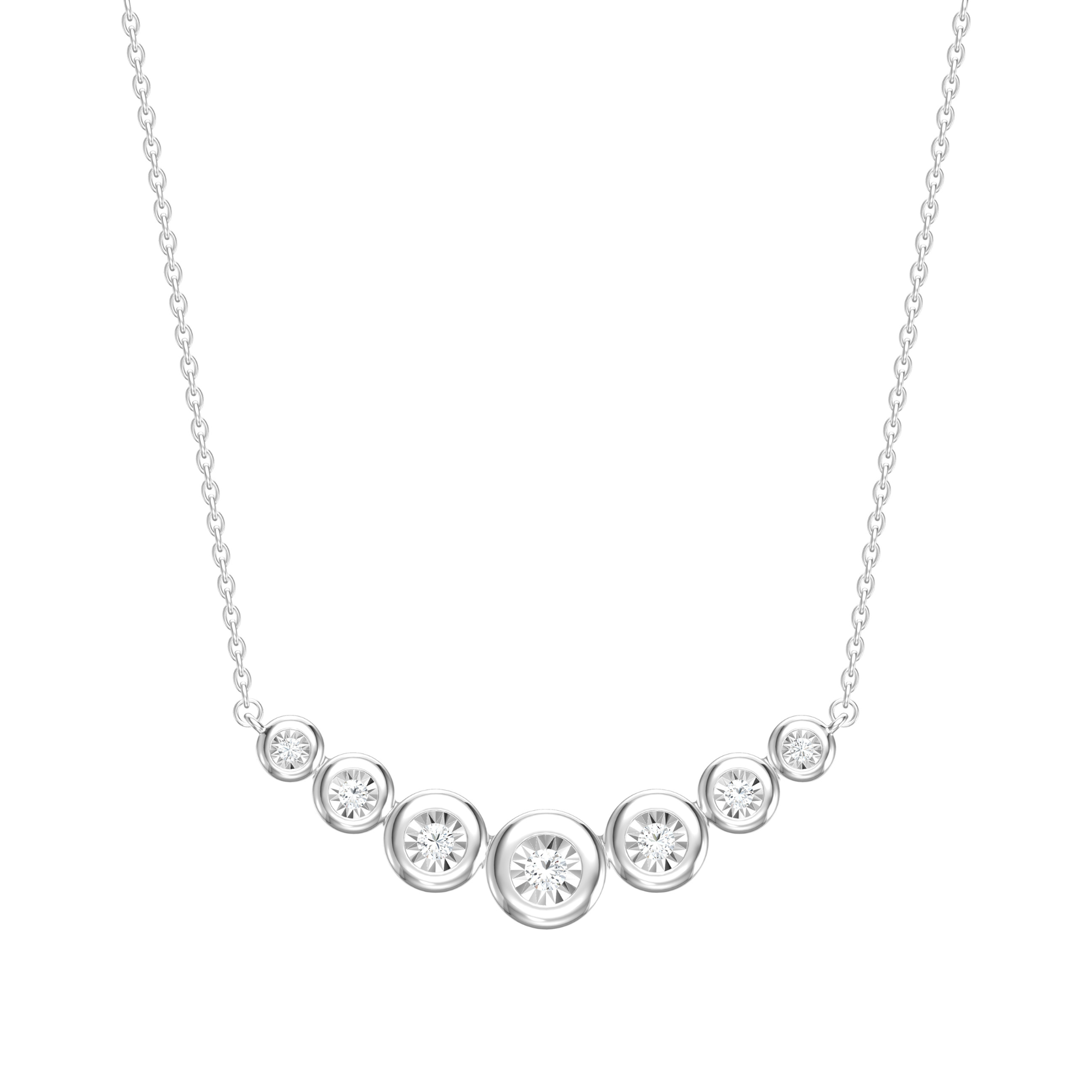 14k White Gold Diamond Graduated Curved Bar Necklace
