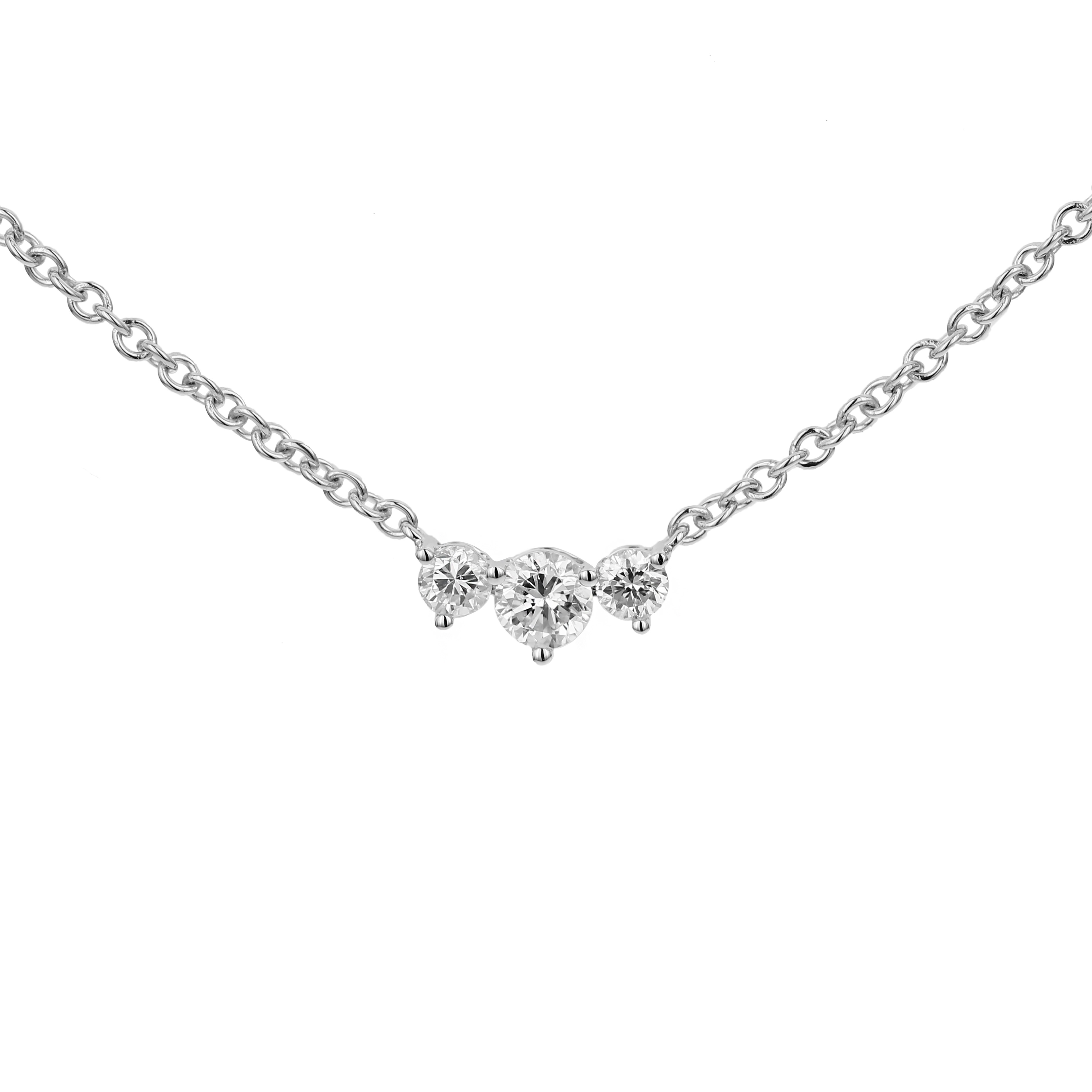 18k White Gold Three Stone Pendant Necklace