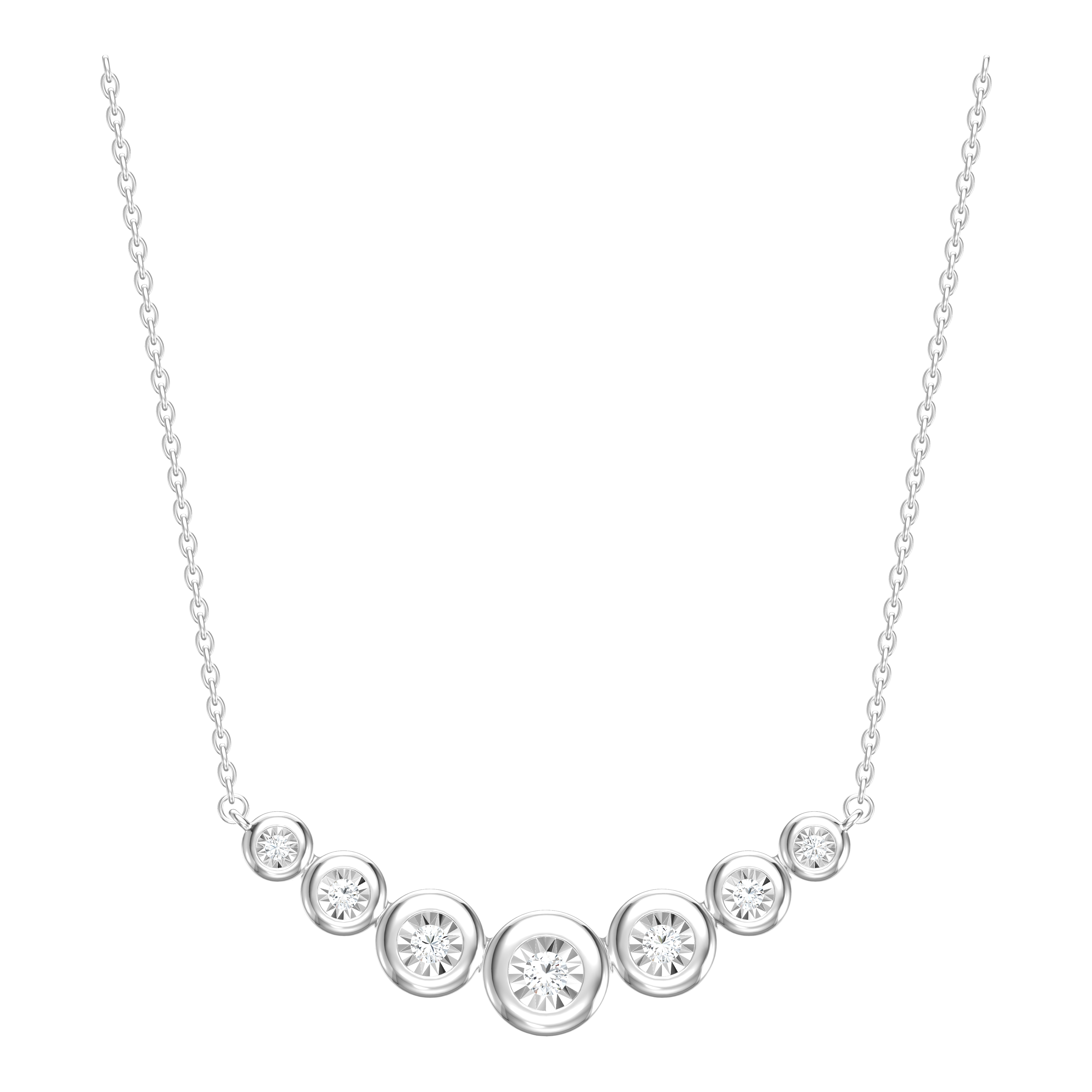 14k White Gold Diamond Graduated Curved Bar Necklace