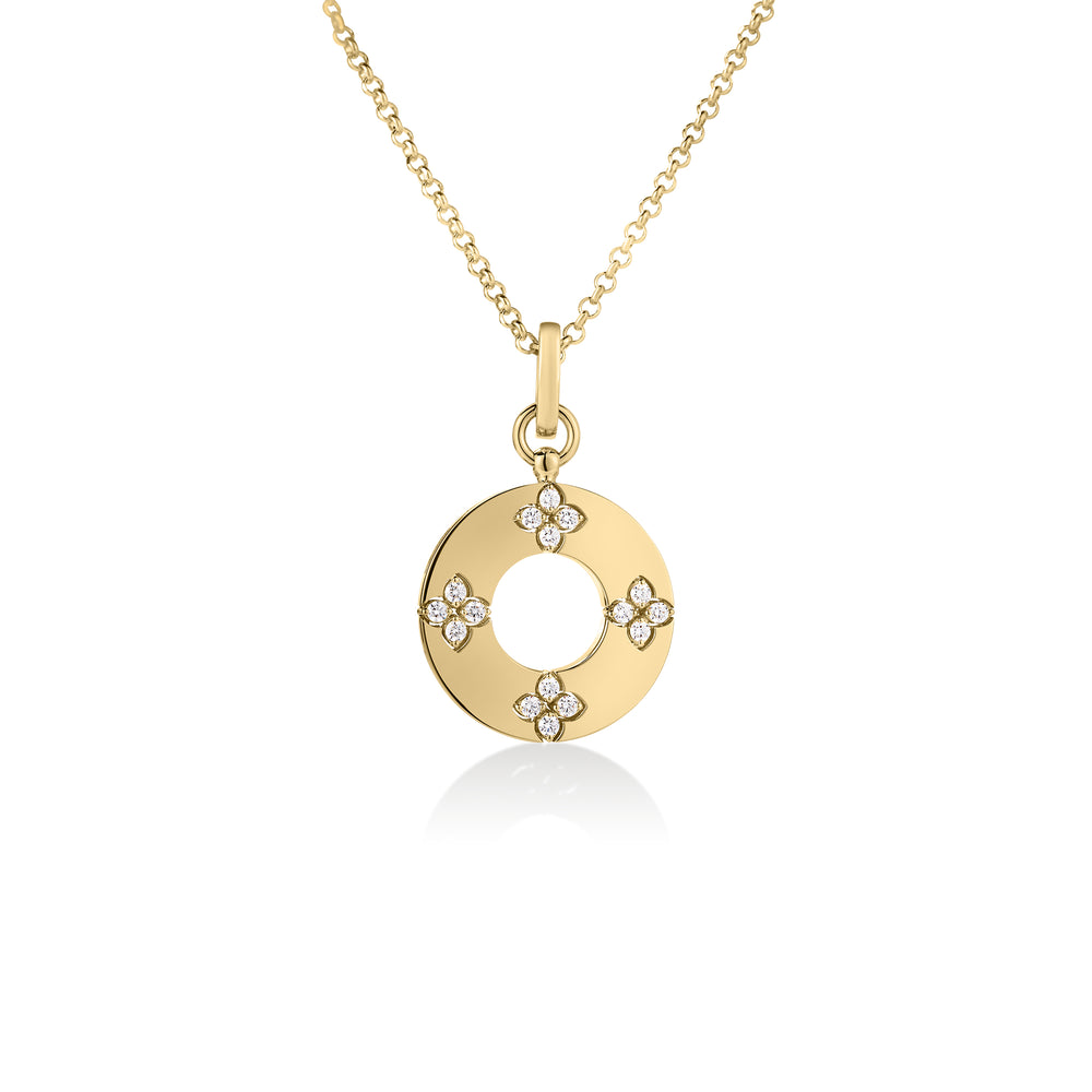 18k Yellow Gold Love In Verona Diamond Flower Circle Necklace