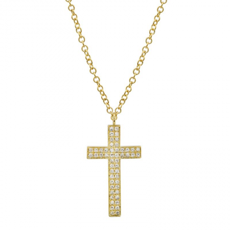 14k Yellow Gold Diamond Cross Pendant Necklace