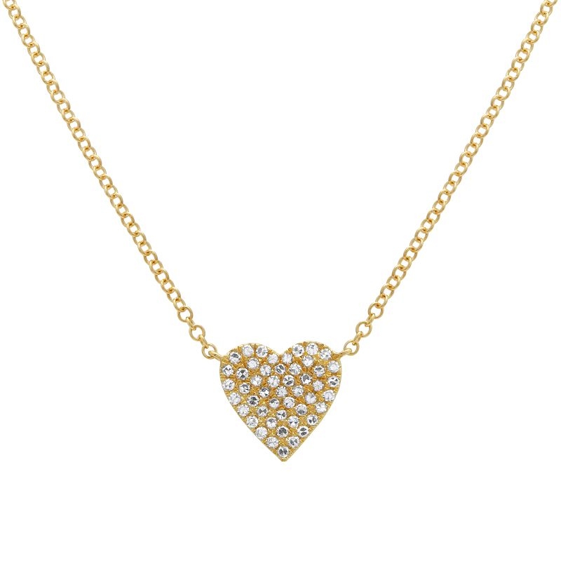 14k Yellow Gold Medium Full Pave Heart Necklace