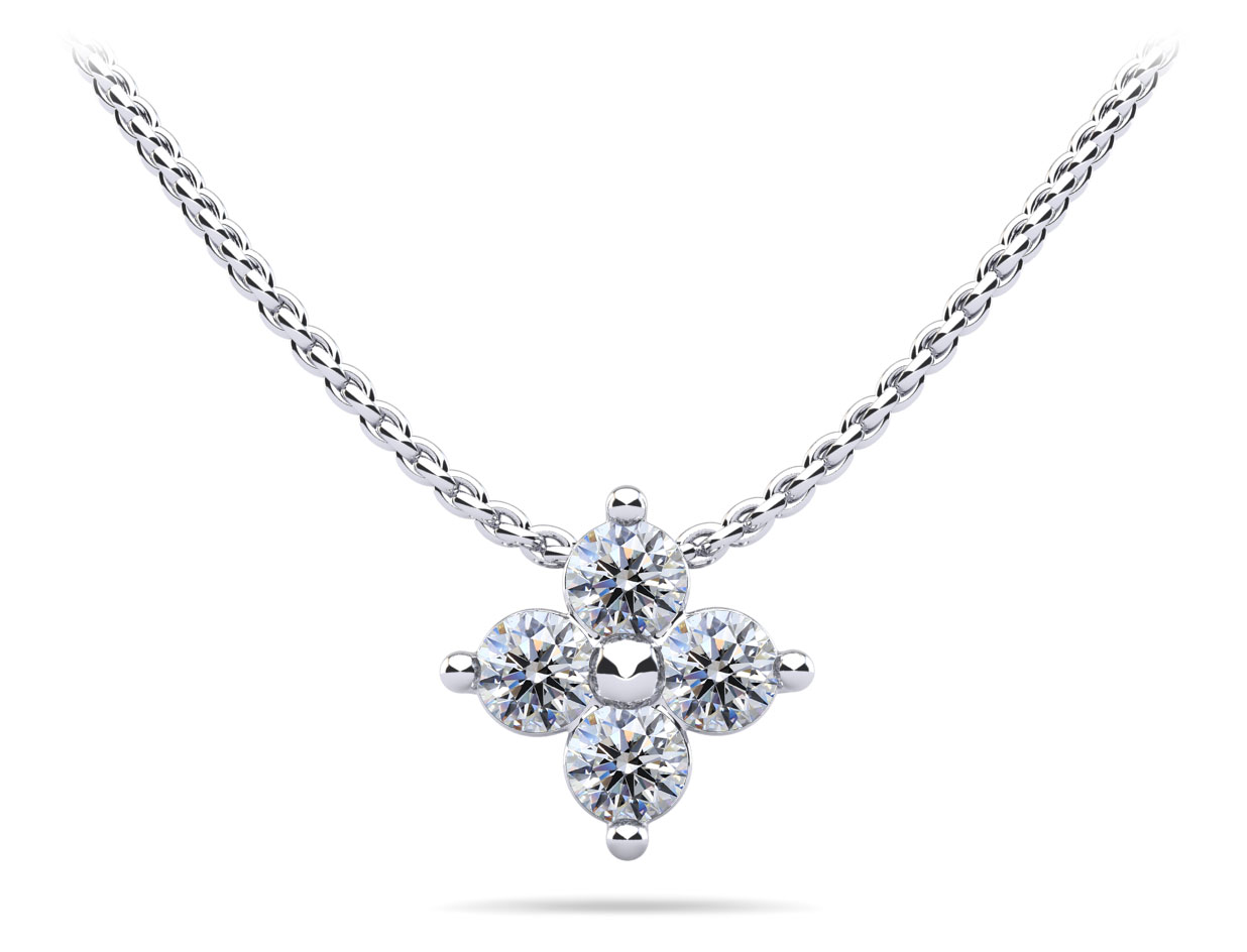 14k White Gold Diamond Cluster Pendant Necklace