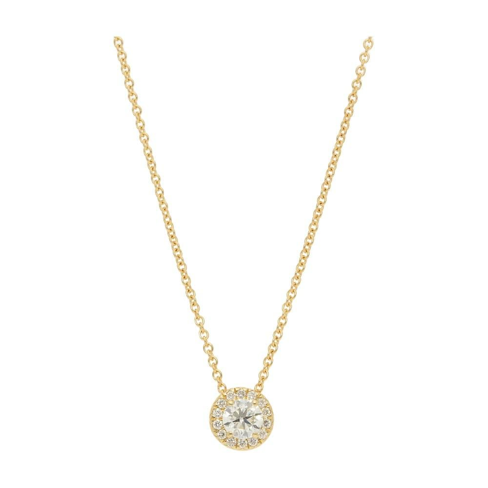 14k Yellow Gold Diamond Halo Pendant Necklace