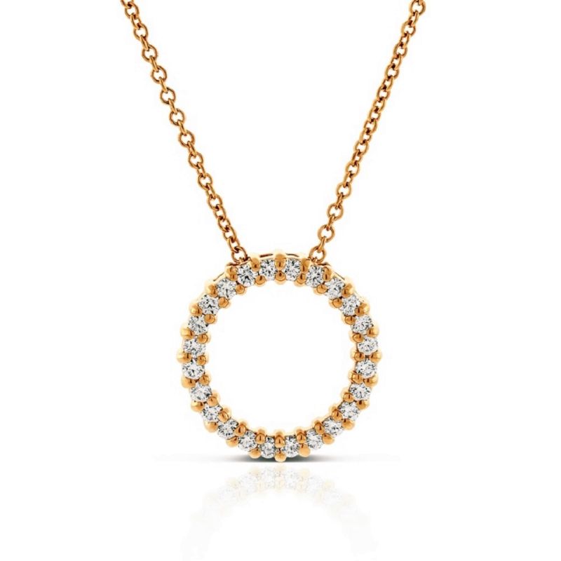 14k Yellow Gold Diamond Circle Pendant Necklace