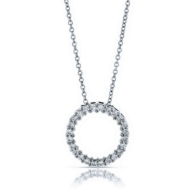 14k White Gold Diamond Circle Pendant Necklace