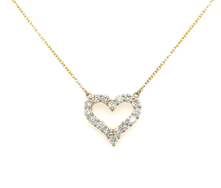 14k Yellow Gold Diamond Open Heart Necklace