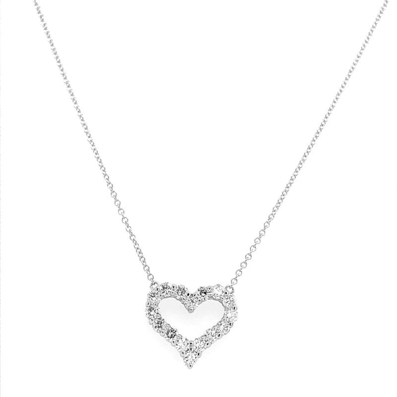 14k White Gold Diamond Open Heart Necklace