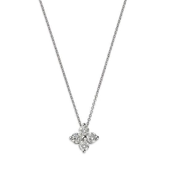 14k White Gold Square Diamond Cluster Pendant Necklace