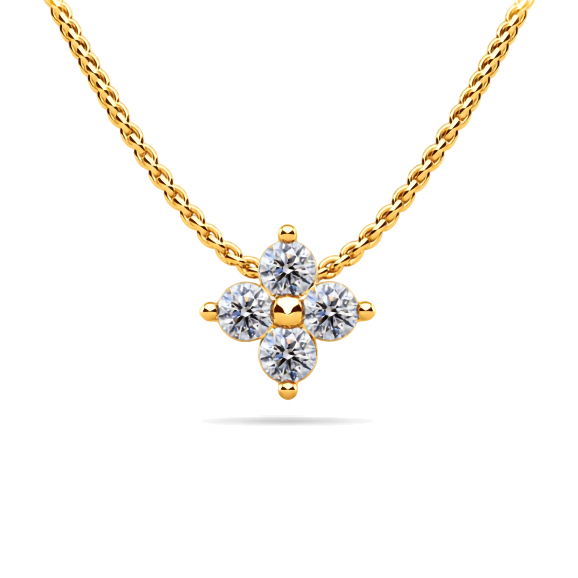 14k Yellow Gold Diamond Four Quad Necklace